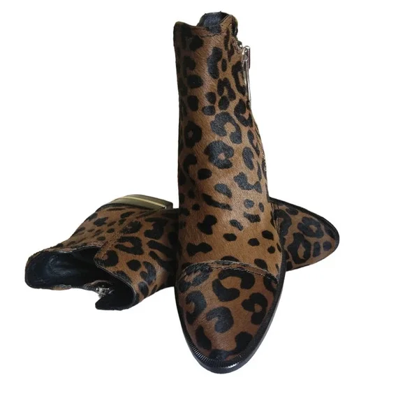 Paige Leather Leopard Print Ankle Jessie Boot‎ Booties Side Zip Brown Size 7 New